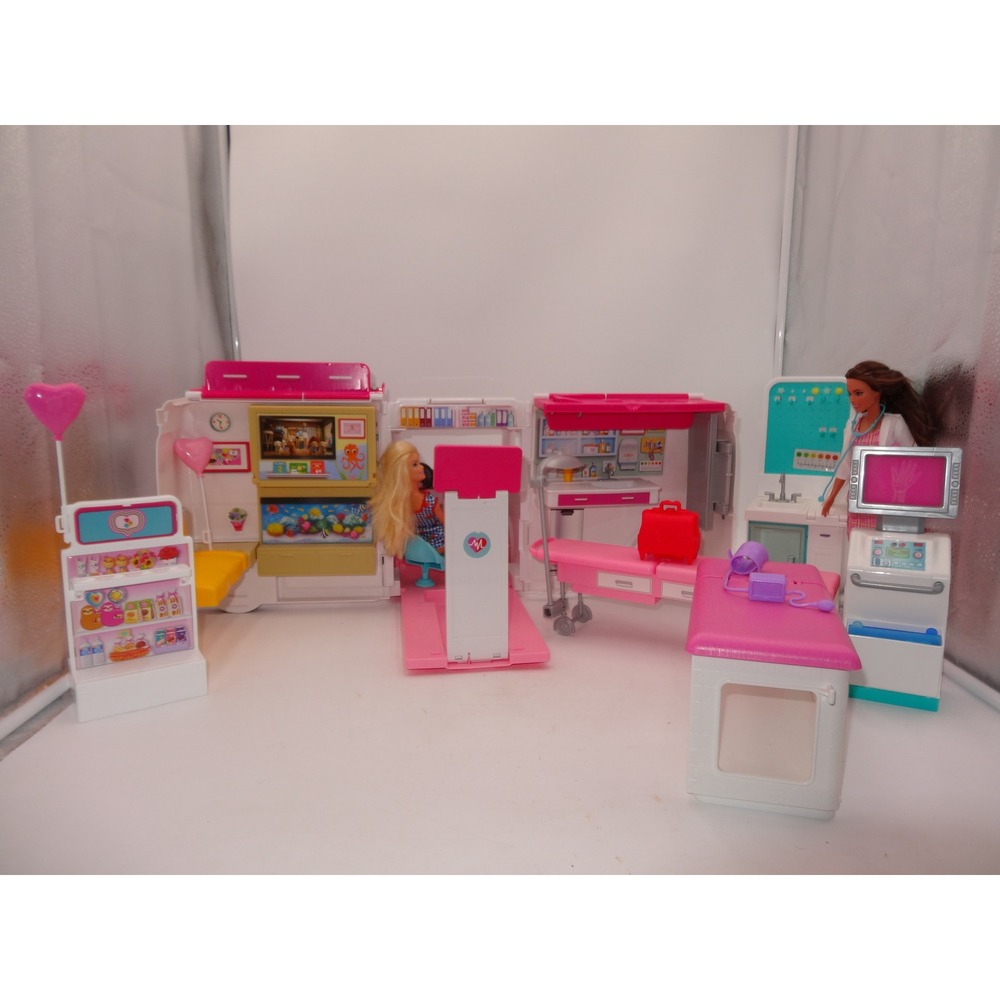 Barbie Care Clinic Ambulance and Fast Cast Clinic Playset Lot Medical Theme